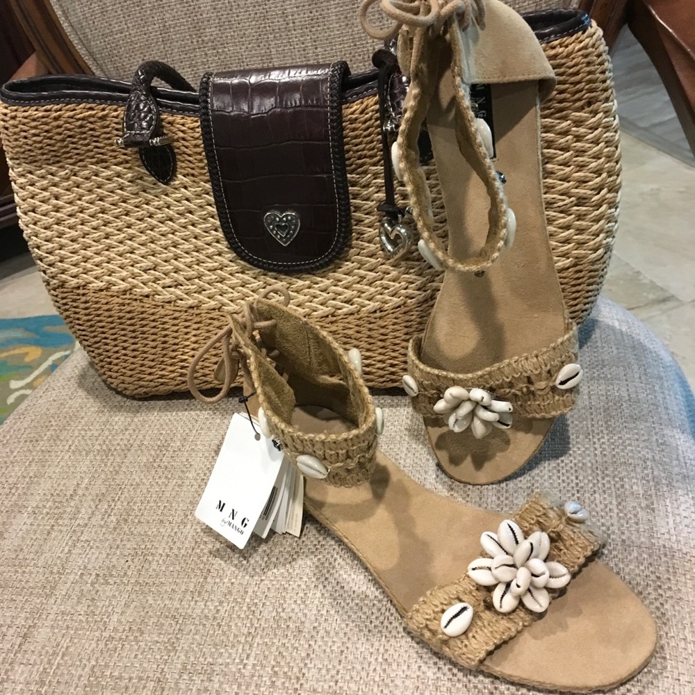 Brighton Basket weave purse and seashell sandals